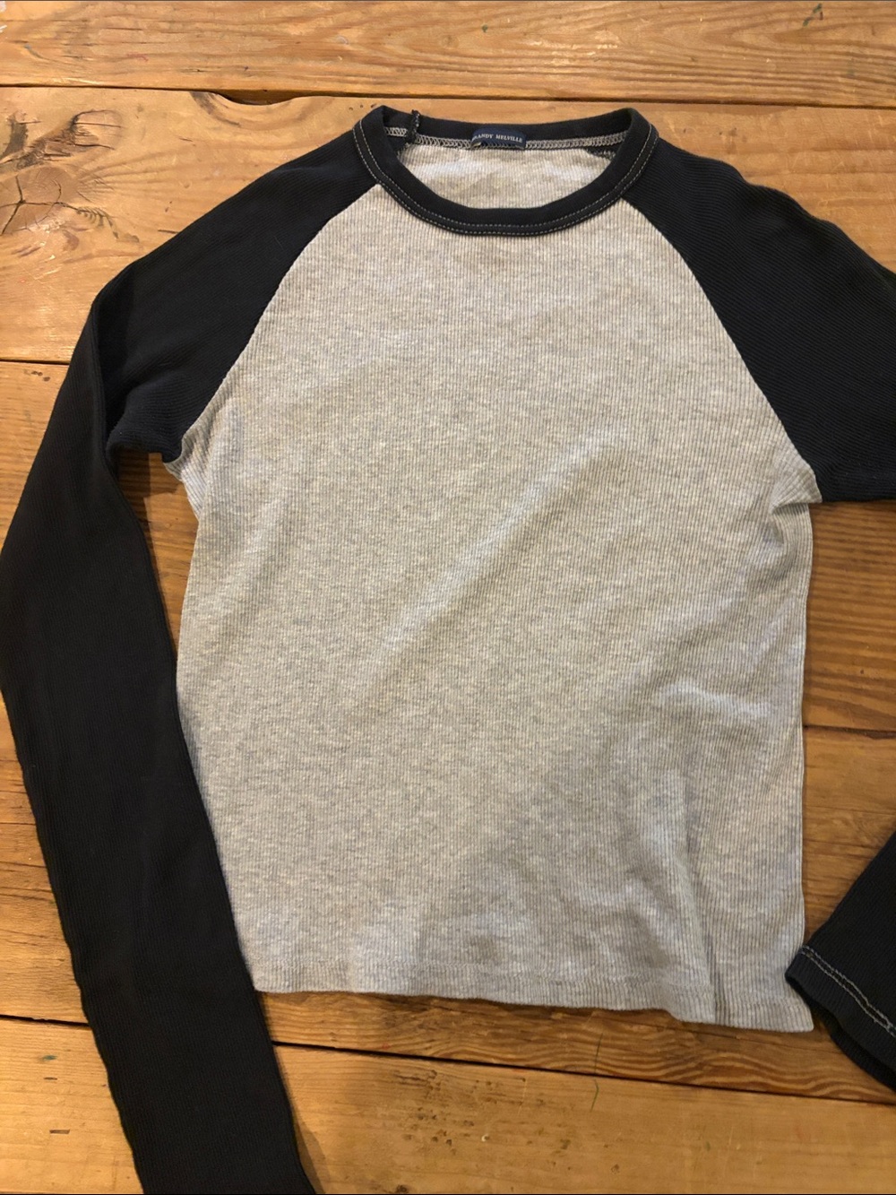 Brandy Melville Light Gray Body Black Raglan Long Sleeve Tee